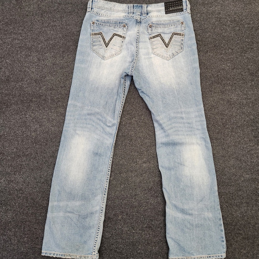Affliction Cooper Mens Relaxed Straight Jeans Light Wash Distressed Blue Size 36 - Picture 2 of 11